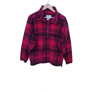 EDDIE BAUER red/black flannel  POLARTEC 1/4 zip Pullover Fleece Men Size…